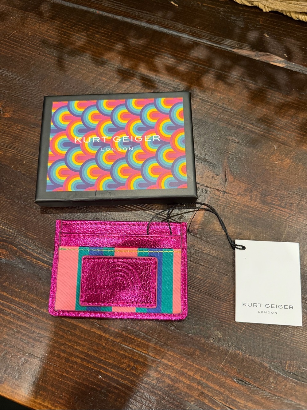 Kurt Geiger London Southbank Metallic Rainbow Canvas Card Holder Wallet NIB